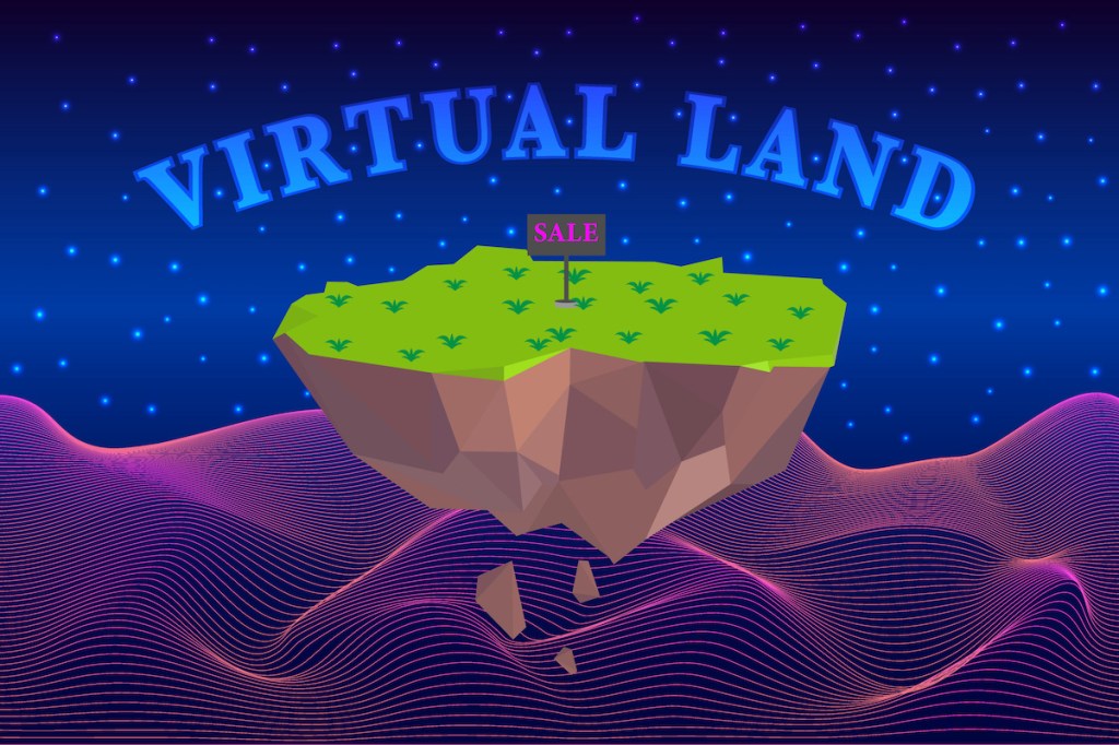 Metaverse virtual reality land for sale in metaverse cyber space futuristic environment background.