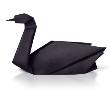 Origami paper rare black swan on a white