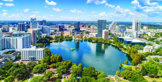 Orlando, Florida, USA Downtown Drone Skyline Aerial